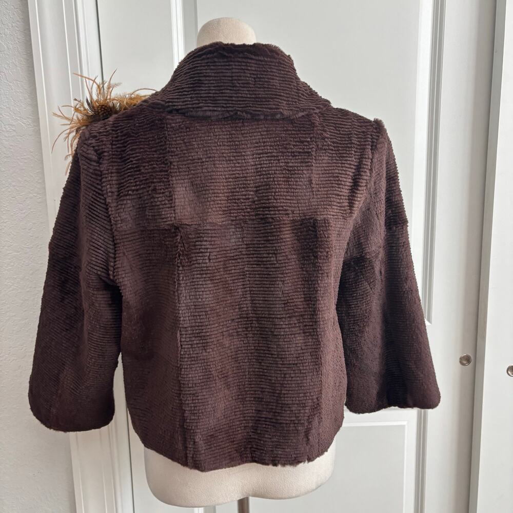 SPI 25 Sandy Pino Rabbit Fur Jacket Brown Ribbed Cropped Coat Brooch Large - Picture 8 of 13